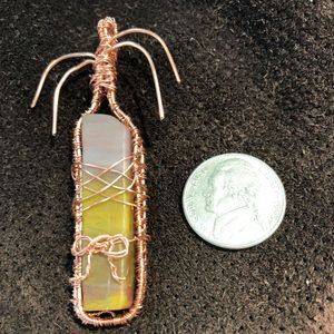 Copper Wire Wrapped Rainbow Petrified Wood Pendant